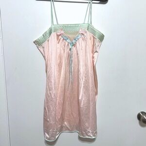Vintage Lorraine Nightgown Womens Size M Pink 80s 90s Lace Trim Chemise Slip